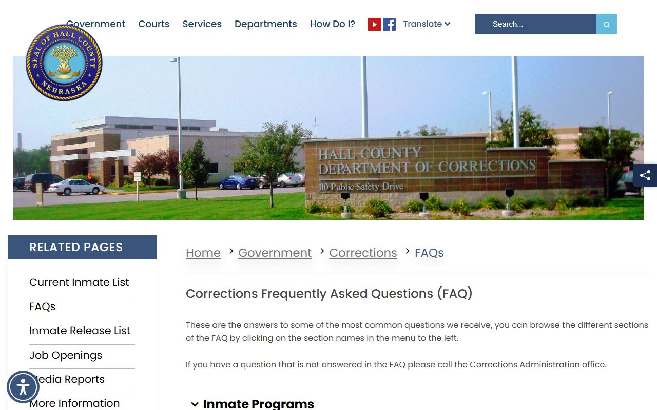 Hall County Department of Corrections visitation and CIDNET FAQ