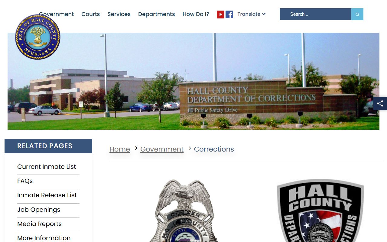 Hall County Department of Corrections inmate lookup home page
