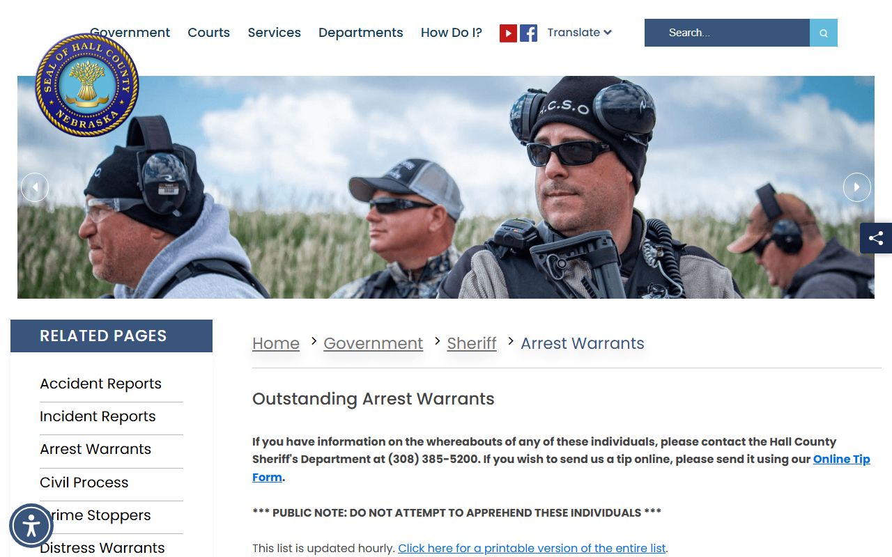Hall County arrest warrant search related to inmate population records